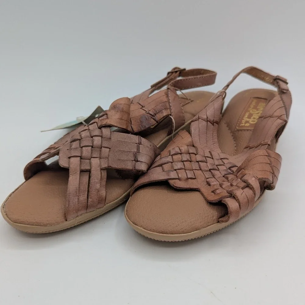 Air Step Vintage Brown Woven Leather Huarache Wedge Sandals Womens 7W New Brazil